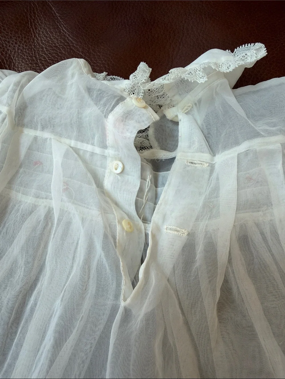 1950’s Vintage Sheer White Infant Dress with Lace Trim